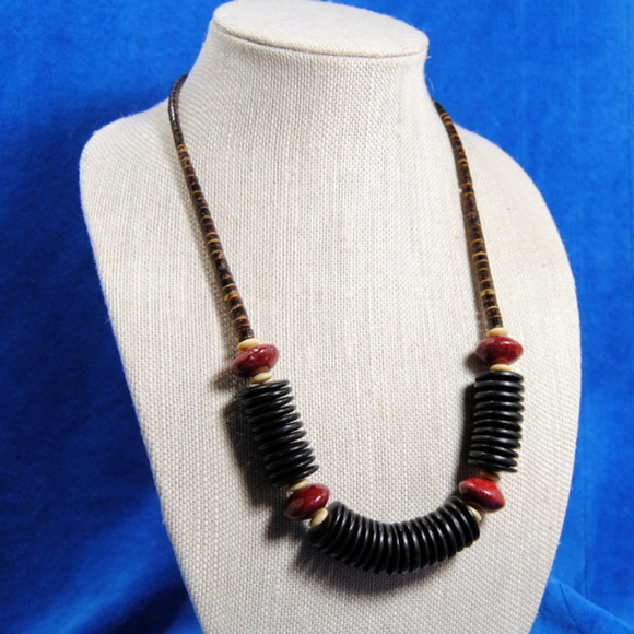Wooden Bead Necklace Bold Statement African Design - Picture 1 of 5